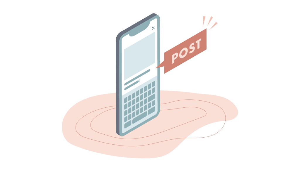 illustration of a phone that says "post"