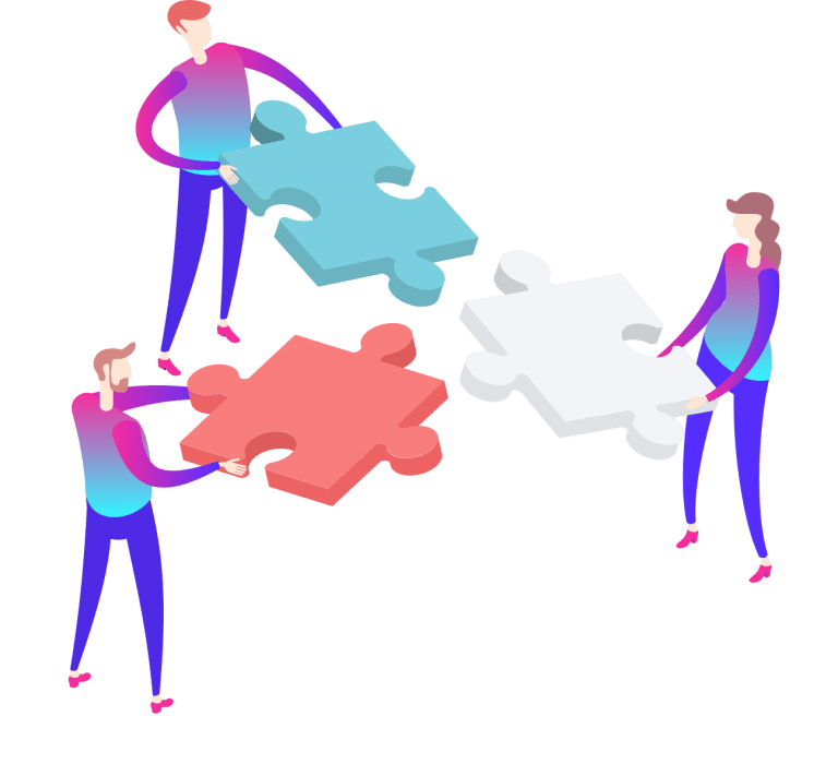 team members solving puzzle