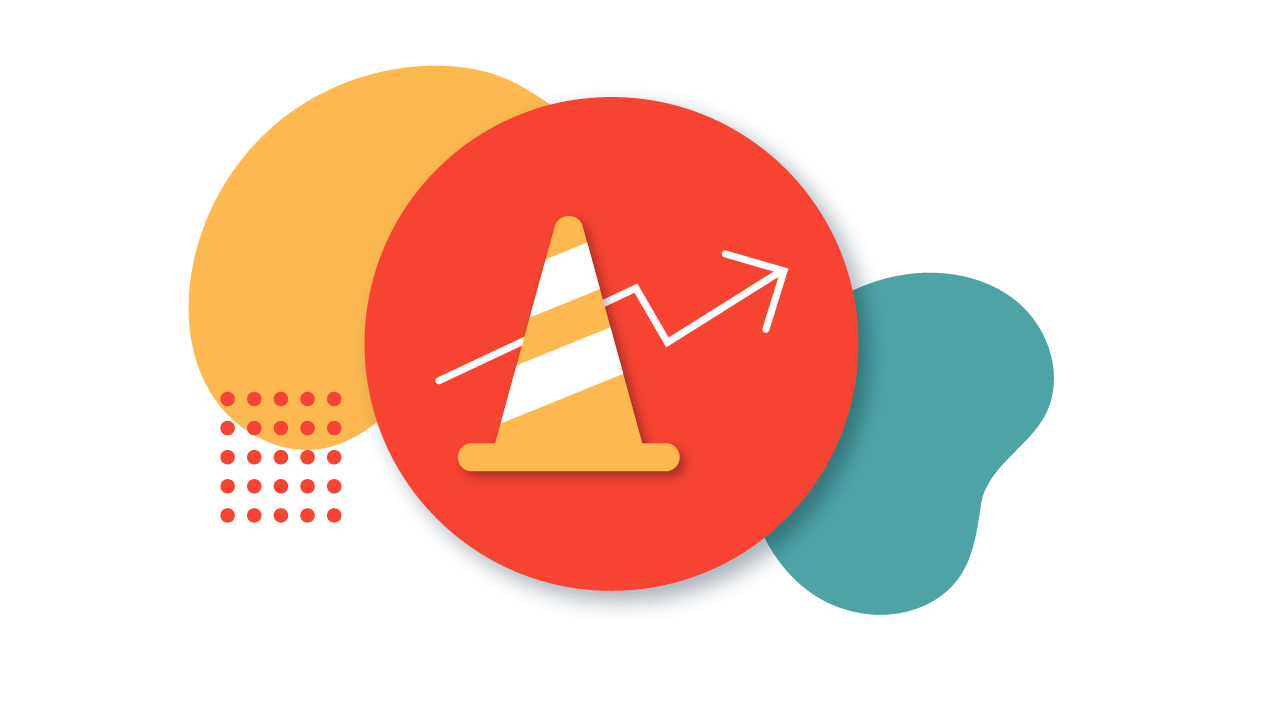 traffic cone and arrow on an upward slope symbol