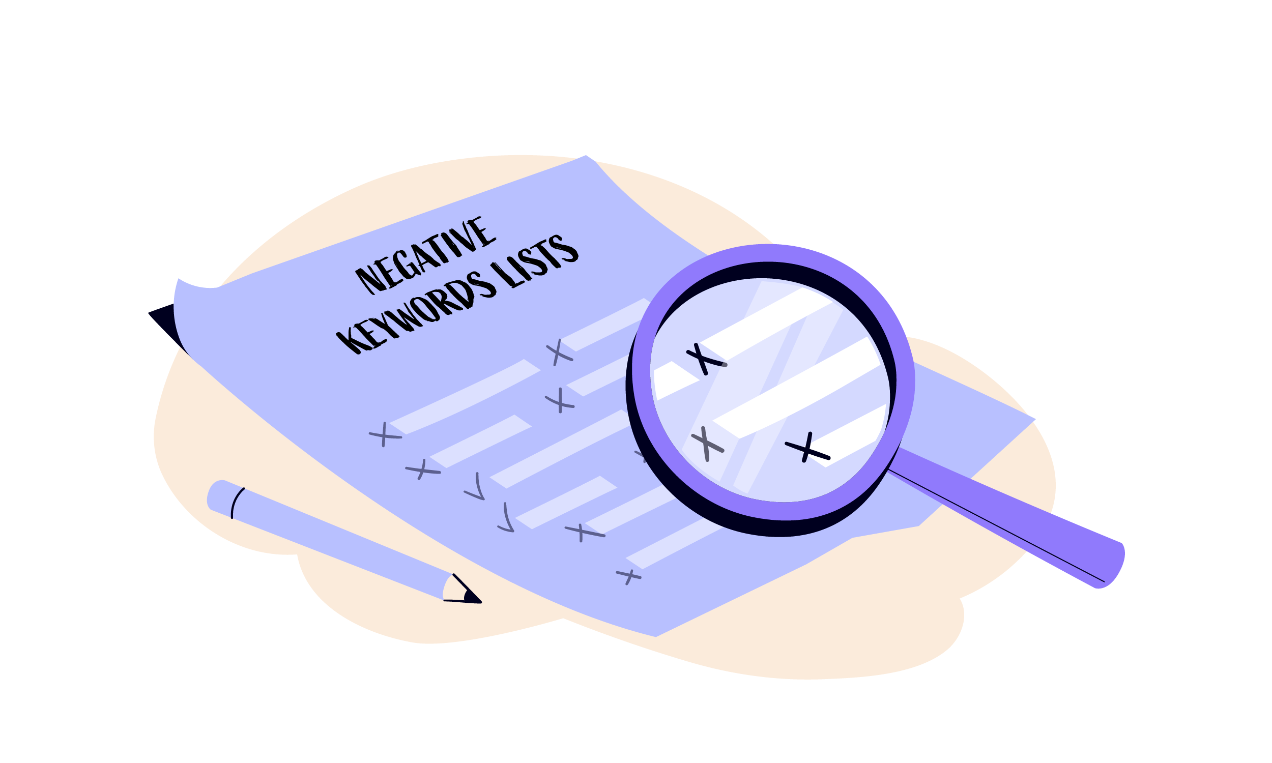 illustration of negative keywords with magnifying glass